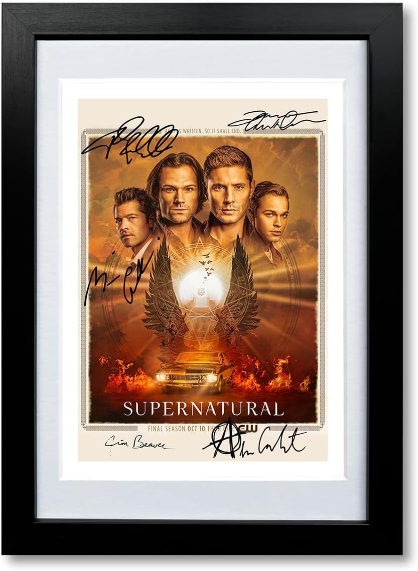 Mounted Gifts A4 Black Framed & Mounted Supernatural Season 15 Cast Signed Autograph A4 Poster Photo Tv Show Series Framed Memorabilia Gift Jared Padalecki Jensen Ackles (A4 Black Framed & Mounted)