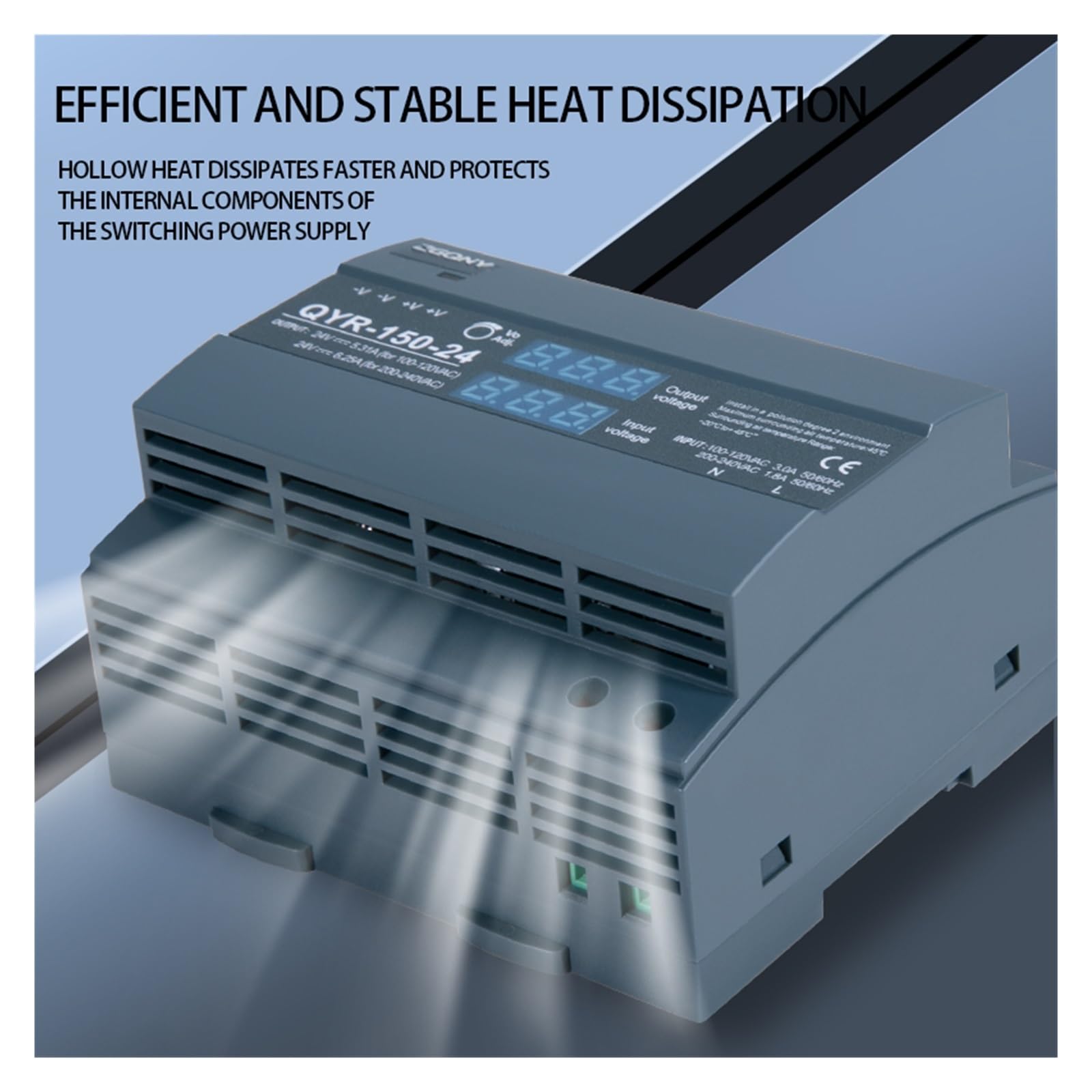 Fuente de alimentación conmutada en carril DIN QYR-60W, 100W, 120W, AC-DC de 12V y 24V con pantalla Digital Industrial for tira de luces LED(24V,150W)