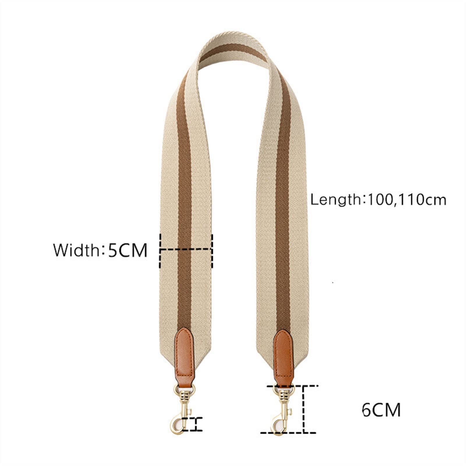 Taschenriemen Gestreifter Riemen Große Breite 5 cm Leinwand Strap Designer Messenger Umhängetasche Aktentasche mit Keulenledertasche Teile Zubehör Taschengurt ( Color : Brown , Size : Black Hardware )