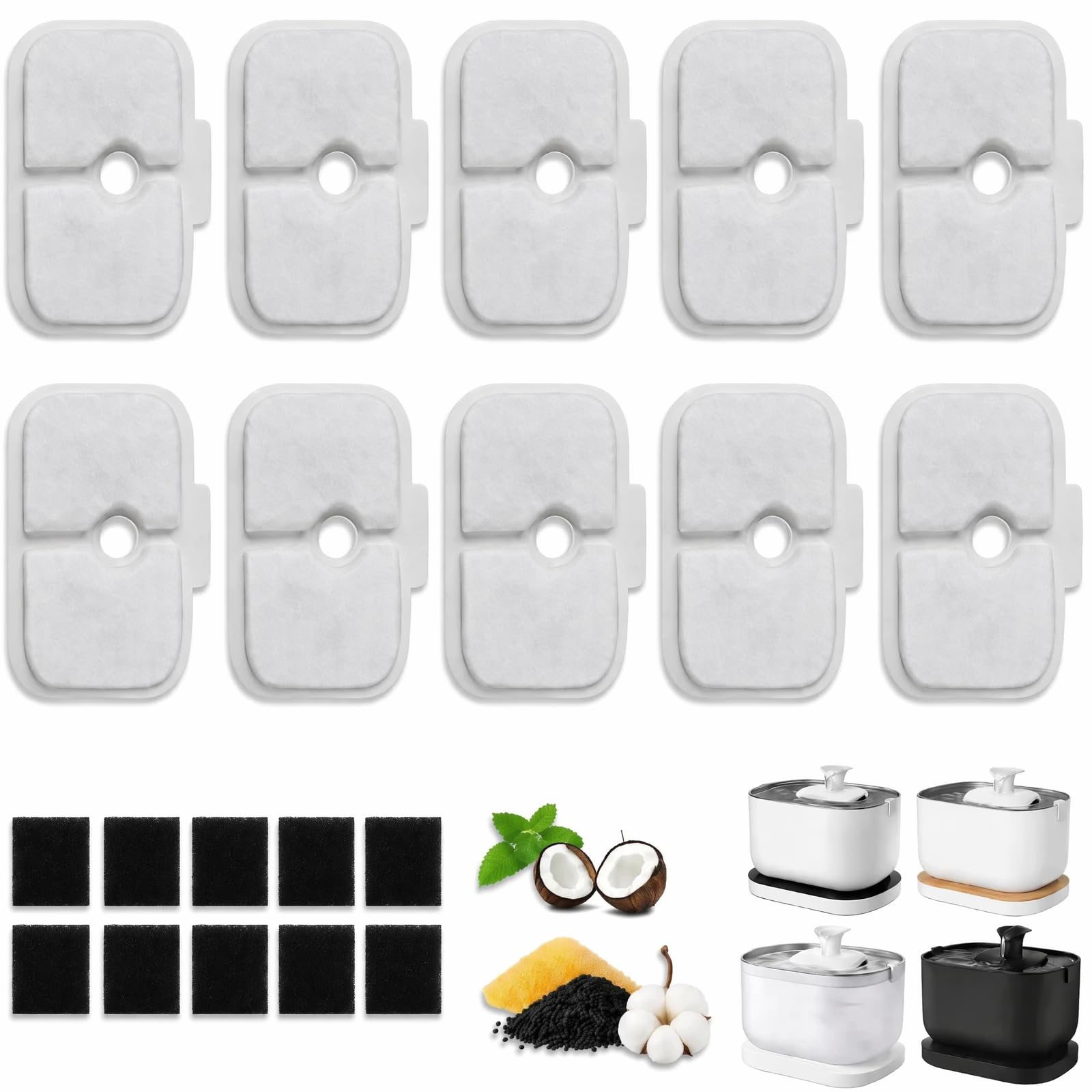 10 Pack Cat Water Fountain Filters Compatible with PETLIBRO Dockstream PLWF105 PLWF106 PLWF115 PLWF116 PLWF005, Activated Carbon & Ion Exchange Resin Replacement Filters