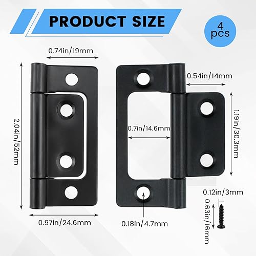 Miniatura 2 de SDTC Tech Paquete de 4 bisagras de puerta sin embutir con tornillos para muebles, ventanas, armarios, etc. - 2 x 0.9 pulgadas, color negro