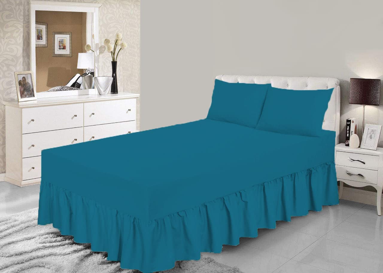 Dazzle Collection® Easy Care Frilled Valance Fitted Sheet 100% Polycotton Machine Washable (Single, Teal)