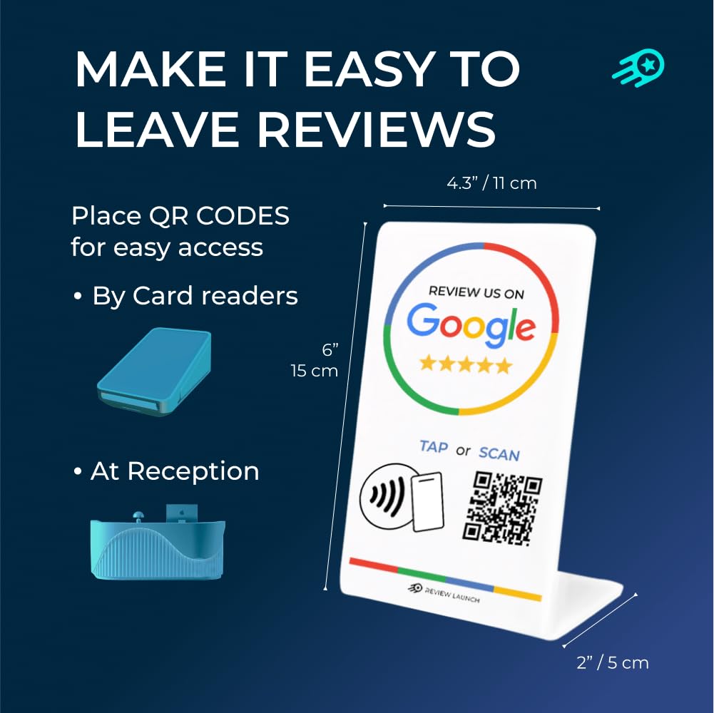 Google Review Tap Card Stand | Boost Online Reviews and Google Rank with Fast Zappy NFC Tap QR Code Stand Works Like Digital Business Card | Compatible with iPhone and Android Devices (1 Large Stand)
