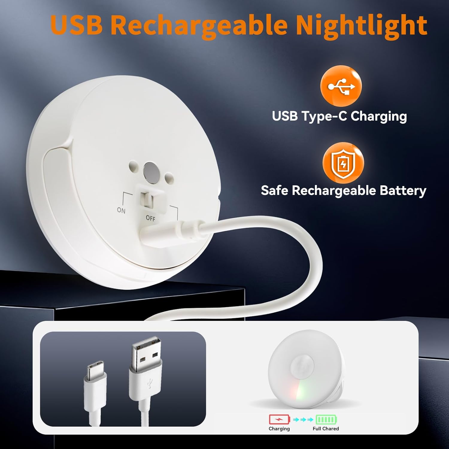 Dawnrise Motion Sensor Night Light Rechargeable (4 Pack), Battery Operated Night Lights with Soft Warm White, Portable Night Light for Bedroom, Stairs, Hallway, Bathroom, Pets House, Cabinet‌,Closet‌