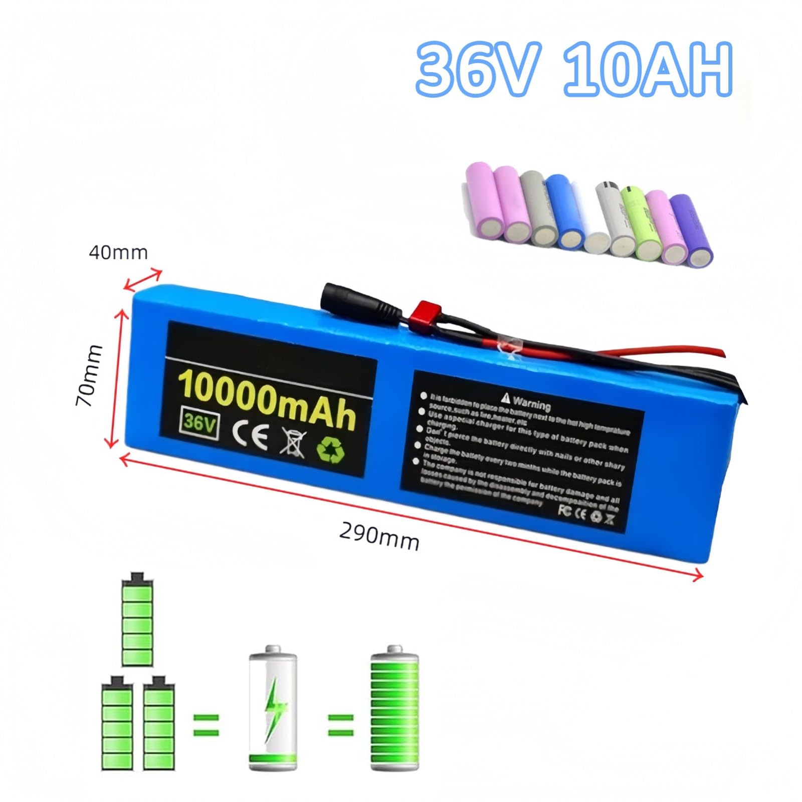 Batterie pour Vélo Électrique 36 V 10 Ah avec Chargeur, Batterie Lithium-ION Étanche pour Trottinettes Électriques Et Karts, Batterie Au Lithium De Remplacement