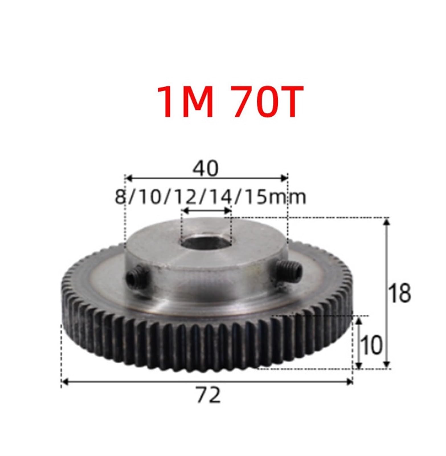 Bevel Gear Pinion Hardware Mechanical 1pcs 1M70T Spur Gear Bore 8mm 10mm 12mm 14mm 15mm Motor Gear 1mod 70 Teeth Low Steel Metal Gear for Motor(14mm)
