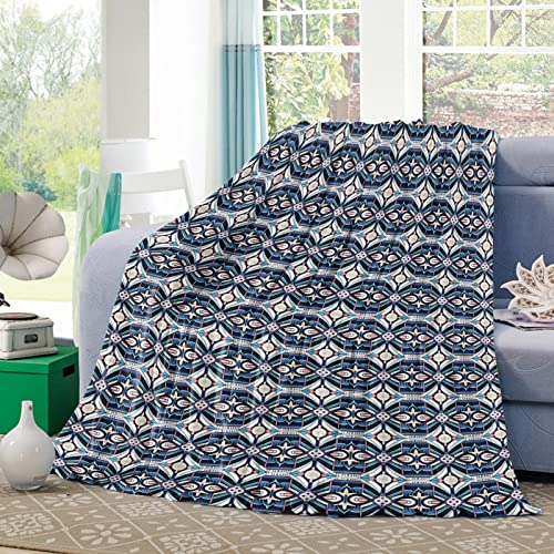 Fleece Throw Blankets For Couch,Ikat Ethnic Seamless Pattern Soft Flannel Bed Throws,40X50In Lightweight Cozy Sofa Blankets,Abstract Geometric Splice Art Fluffy Warm Blanket For Home Decor #TOP1