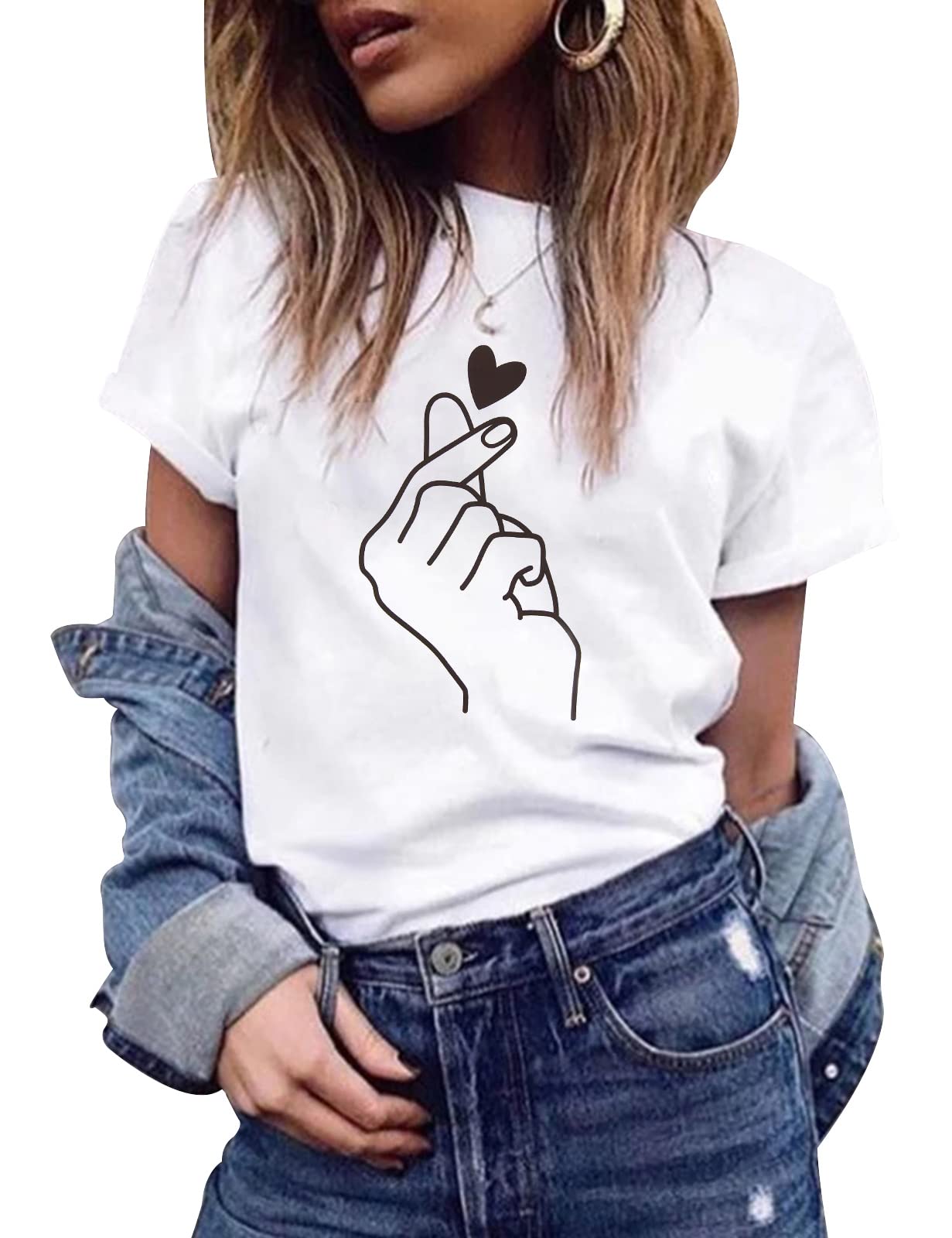 heekpek T Shirt Donna Manica Corta Bianca Cotone Maglietta Manica Corta Donna Casual Girocollo Stampa Estiva Base Tee Bluse
