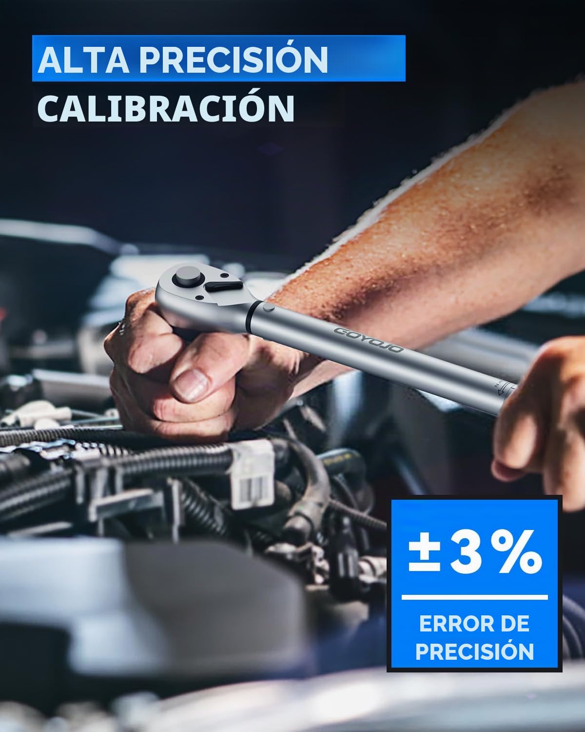 GOYOJO 1/2" 10-110Nm Llave dinamométrica de alta precisión de, ±3%, doble dirección ajustable, 72 dientes para mantenimiento de motocicletas, bicicletas y automóviles