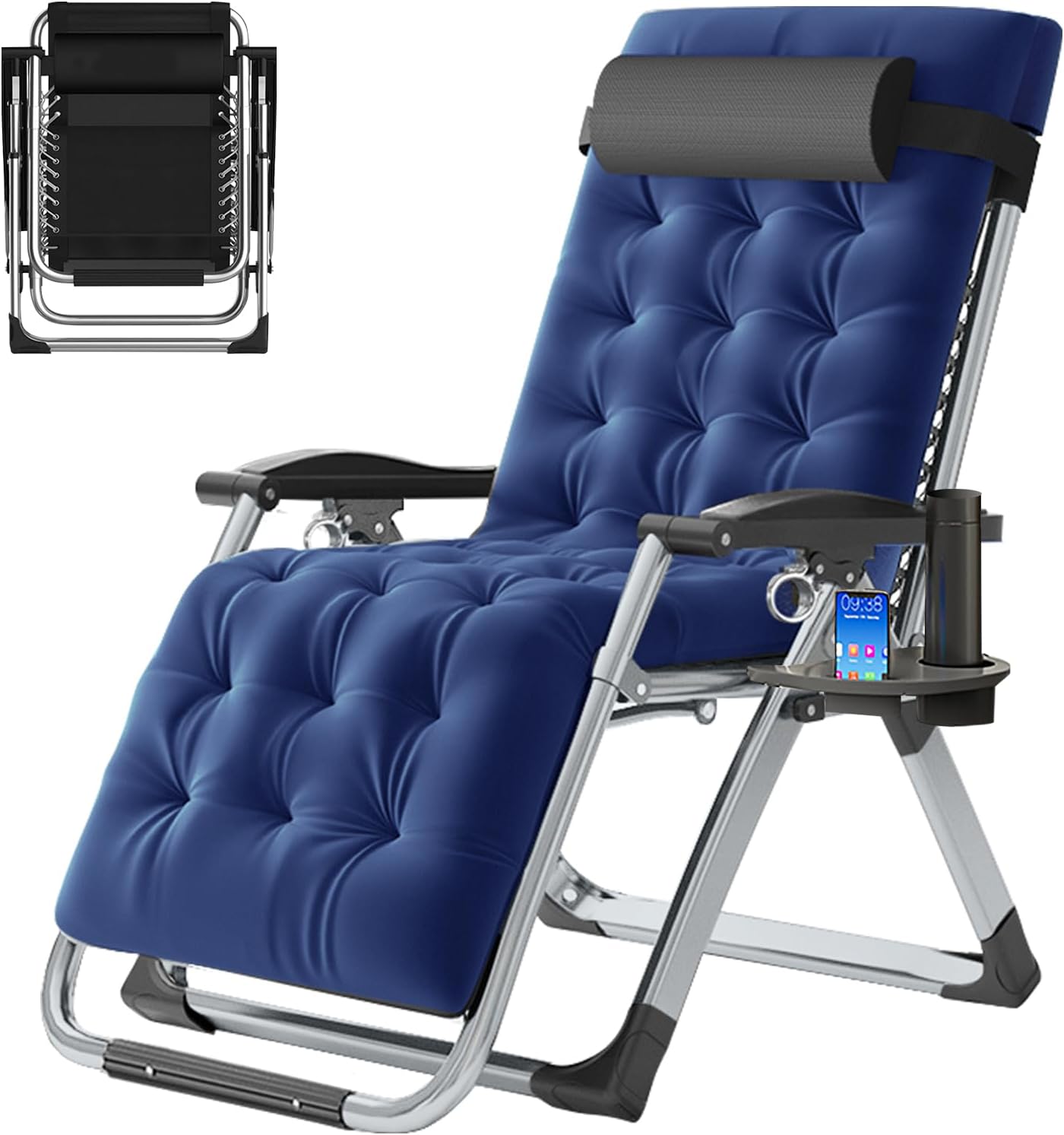Barbella Zero Gravity Chair Reclining Lounge Chair Patio Chairs, Adjustable Lawn Recliner Folding Lounge Recliners with Removable Cushion, Headrest & Cup Holder, Reclining Chair for Indoor and Outdoor
