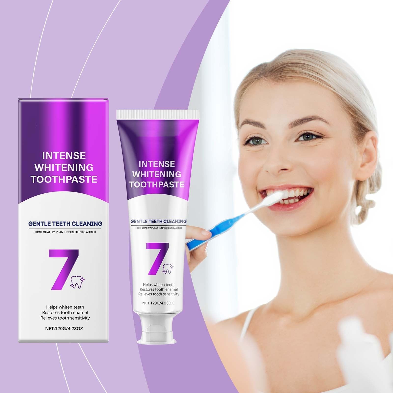 Dentifricio Sbiancante Intensivo 7-Pro, Formula Viola Potenziata con 7 Probiotici, Riparazione dello Smalto e Alito Fresco, per la Rimozione Profonda delle Macchie