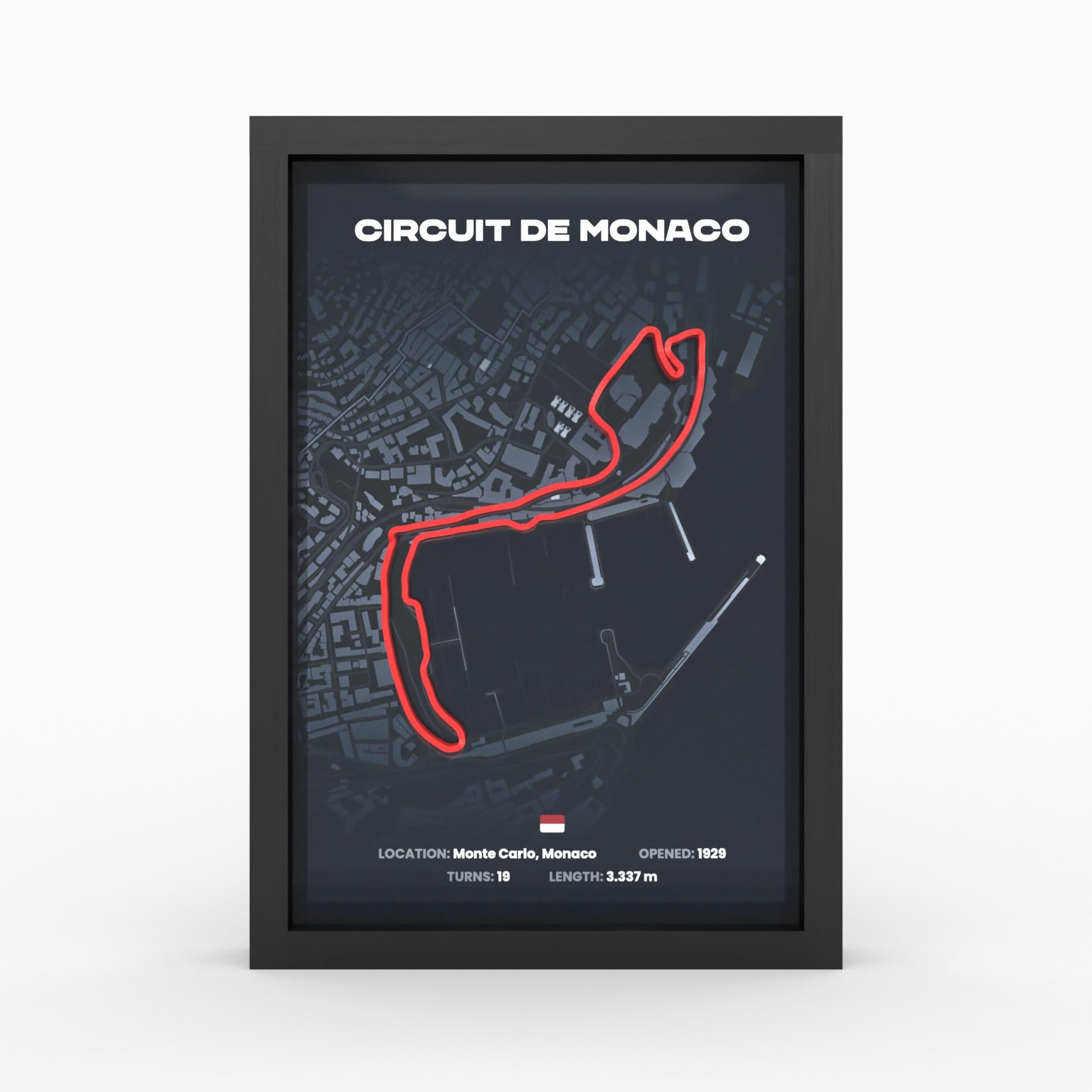 Monaco GP A4 Poster 3D w ramie drewnianej, nadruk toru wyścigowego, prezent dla fanów motorsportu