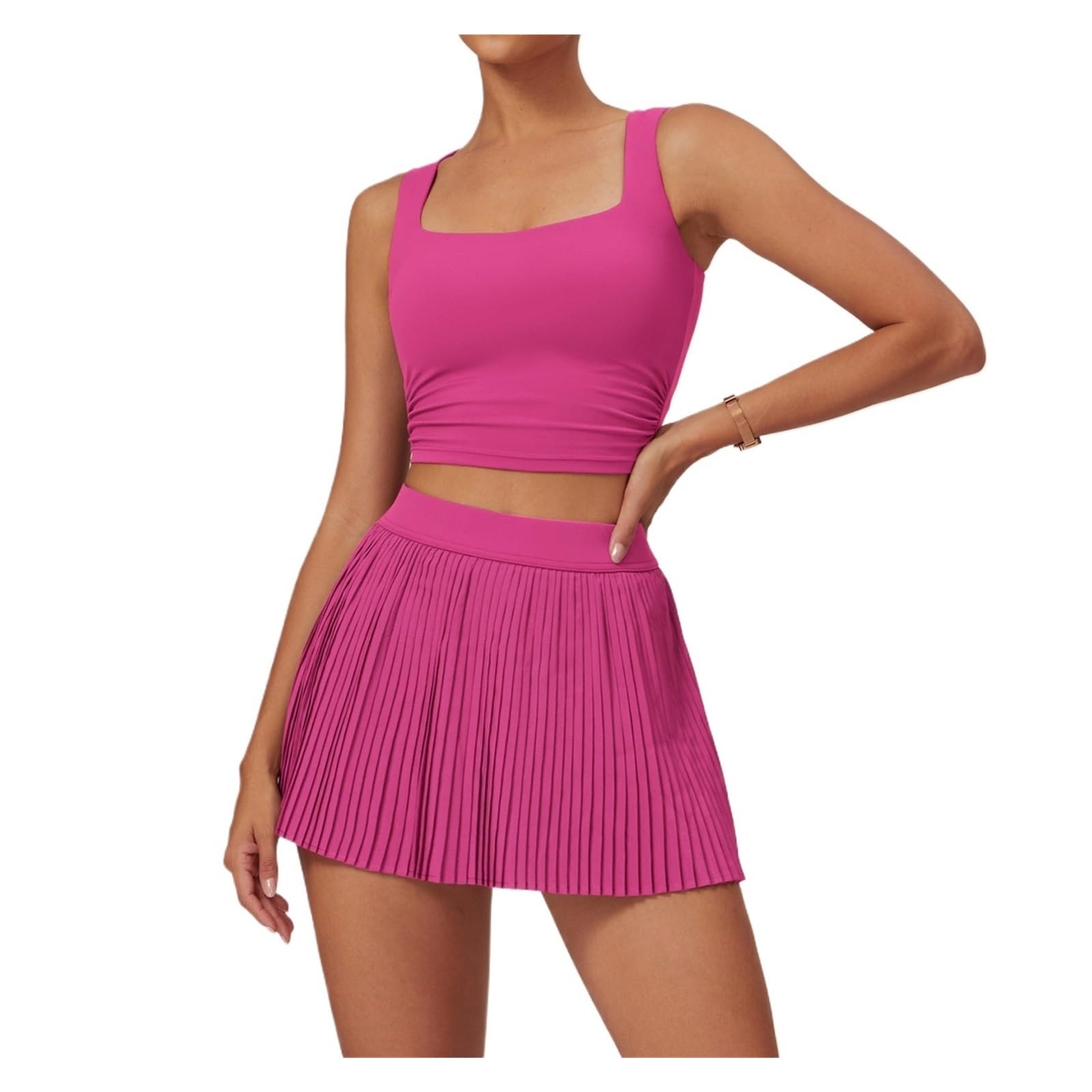 Sportkleid Gym Set Frauen Trainingsanzug BH Sport Kurzer Rock Workout Sportswear Laufen Gym Sport Anzug(Pink,XL)