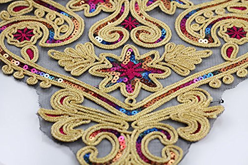 1Piece Craft Gold Metallic Lace Collar Beaded Sequin Embroidered Patches Decorated Sewing Neckline Applique Collar T527 #TOP1