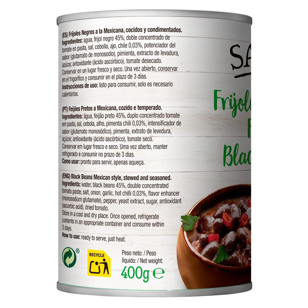 SAWORS - Frijoles Negros Enteros, Alubia Negra, Black Beans, Ideal para Burritos, Fajitas y Nachos, Comida Mexicana, 400g