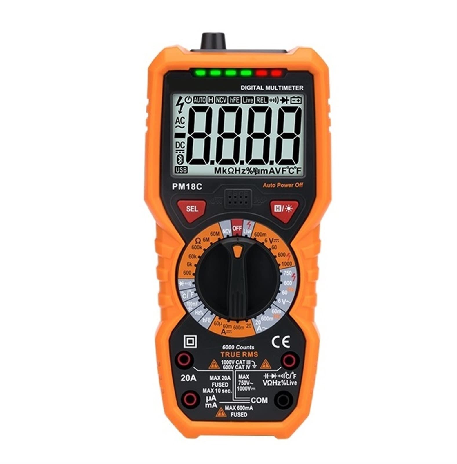 IGASHI Rechargeable smart digital multimeter Digital Multimeter 6000 Counts Transistor Tester Meter Measuring True RMS AC/DC Voltage Resistance Capacitance