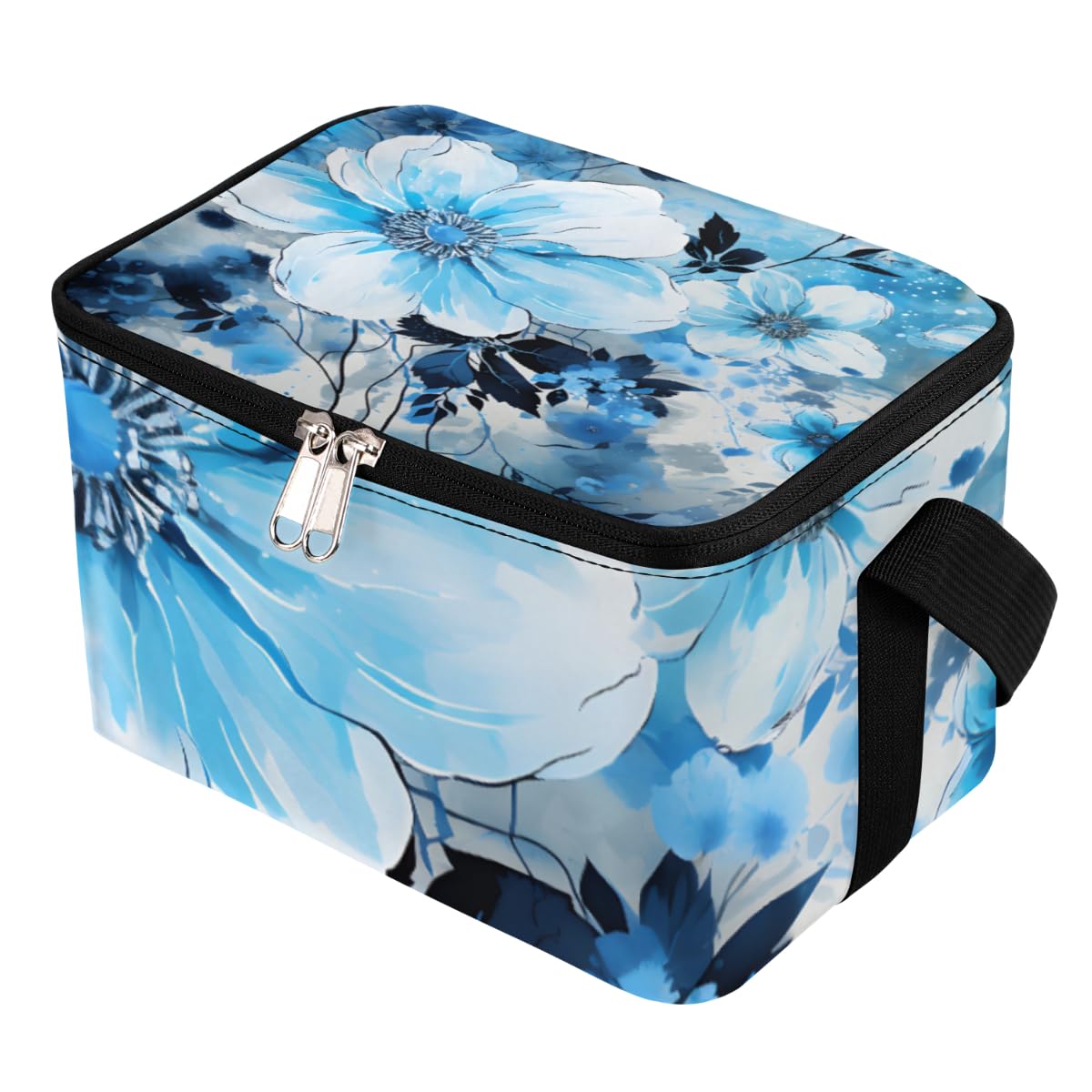Lunch Bags for Women Men 9 Cans,Flowers and Leaves Hot & Cold Food Delivery Bag Insulated Grocery Bag Insulated Lunch Box Blue Cooler Bag for Office Work Picnic Beach