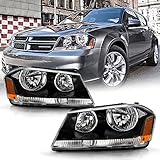 ACANII - For Black 2008-2014 Dodge Avenger Headlights Headlamps Replacement 08-14 Driver + Passenger Side