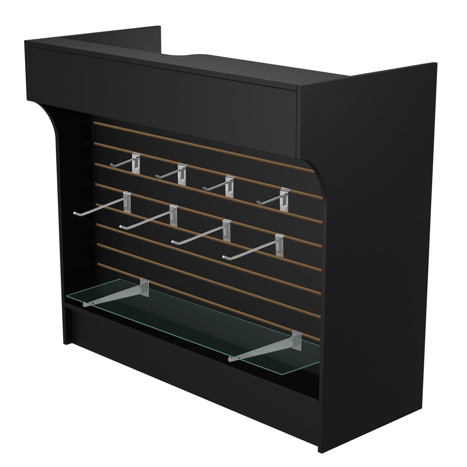 48" W x 22" D x 40" H Free-Standing Black Cash Register Stand,Cash Wrap Counter with Slatwall Front Panel, Pull-Out Drawer & Check Writing Area