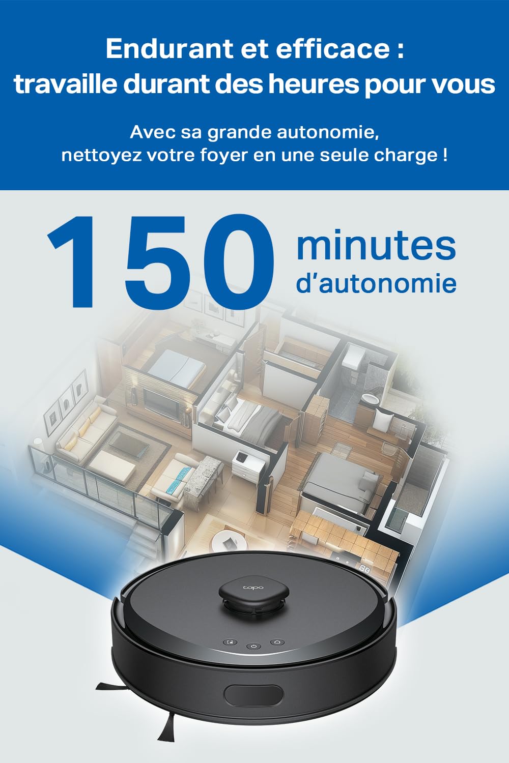 Tapo Aspirateur Robot Laveur 4 en 1 RV30Max Plus Vidage Automatique, Silencieux et Fin, Ultra puissante de 5300Pa, Navigation LiDAR, Auto-Charge Autonomie 150min, Tapis et Poils d'animaux