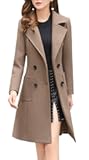 Women Elegant Notched Collar Double Breasted Wool Blend Over Coat
