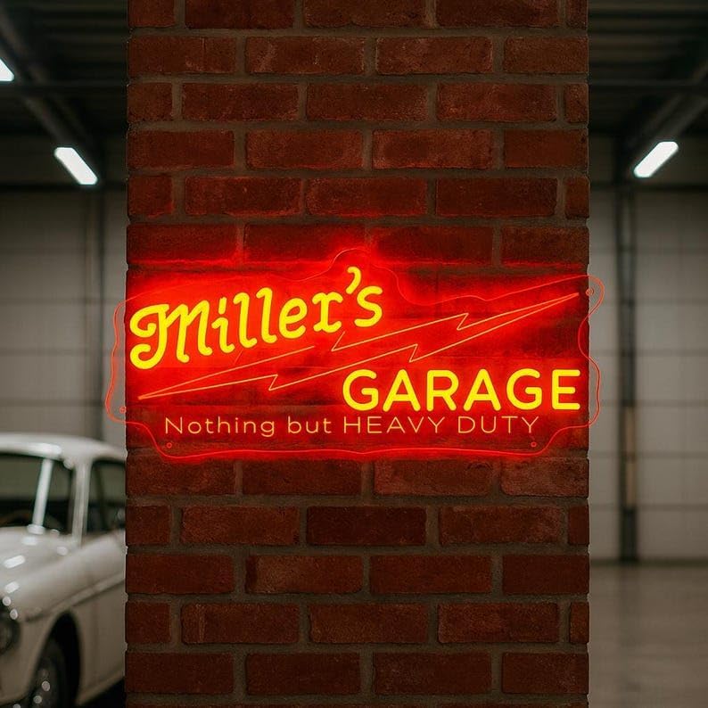 Miniatura 5 de Letrero LED de garaje personalizado, luz de pared con nombre personalizado para sala de herramientas de cueva de hombre, decoración de taller,