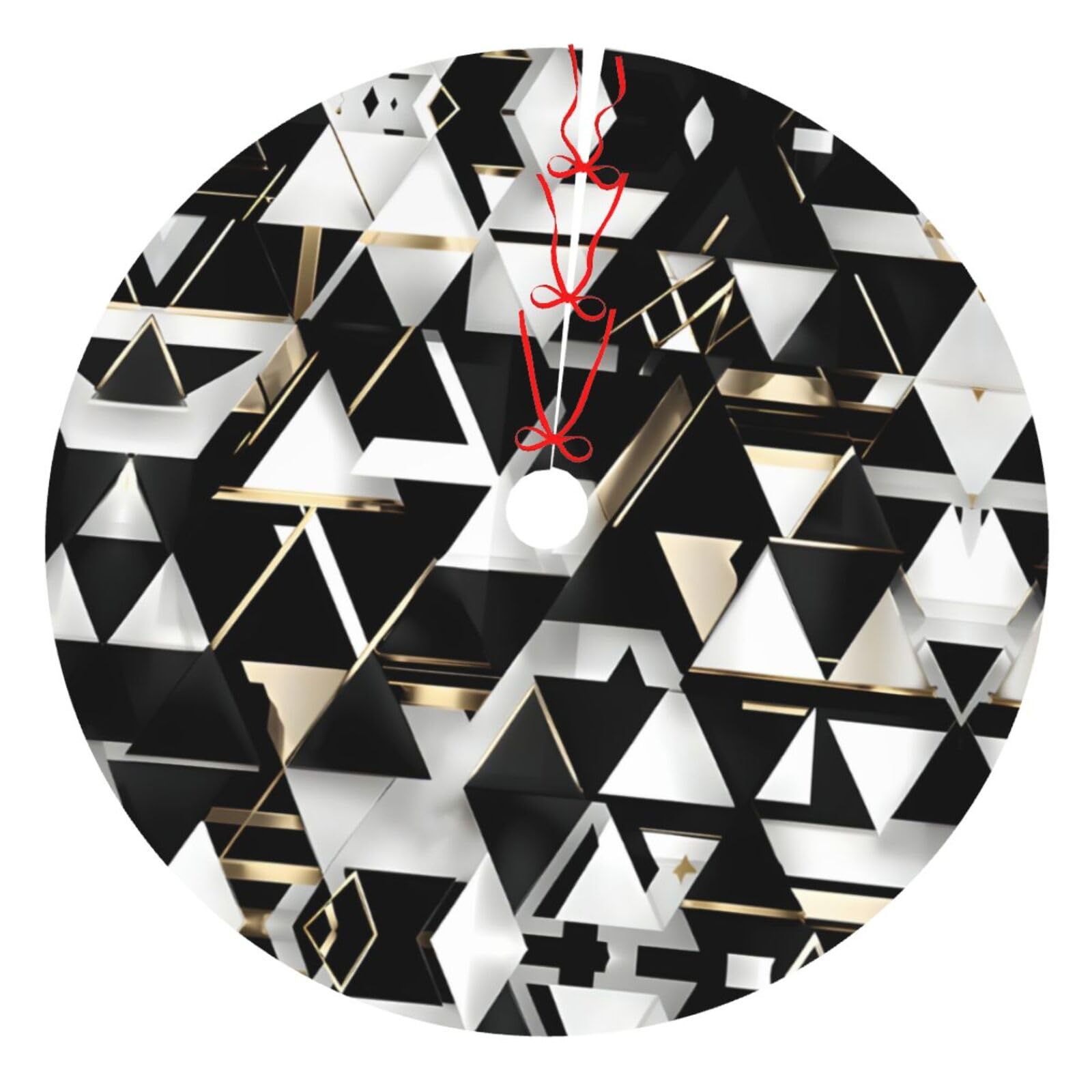 Jupe sapin de Noël triangle noir blanc or tapis moderne pour décoration de fête