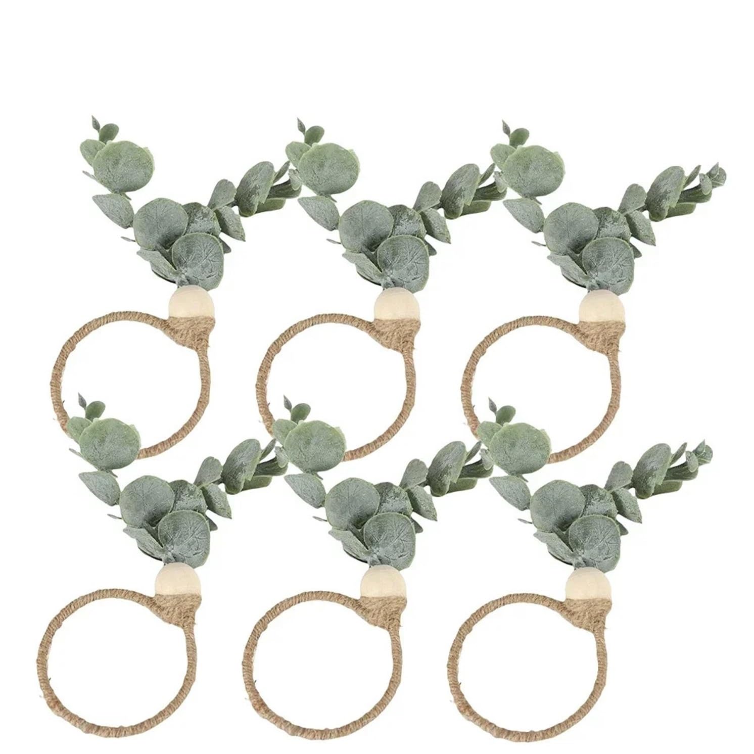 6PCS Fabric Eucalyptus Napkin Rings for Wedding Banquet Table Setting Decor