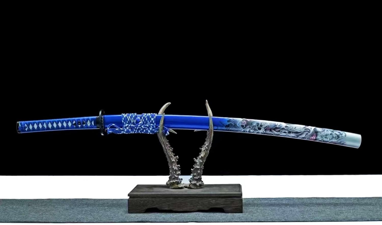 41 inch Gorgeous Blue Dragon Saya Katana Handmade Japanese Samurai Sword Carbon Steel Full Tang