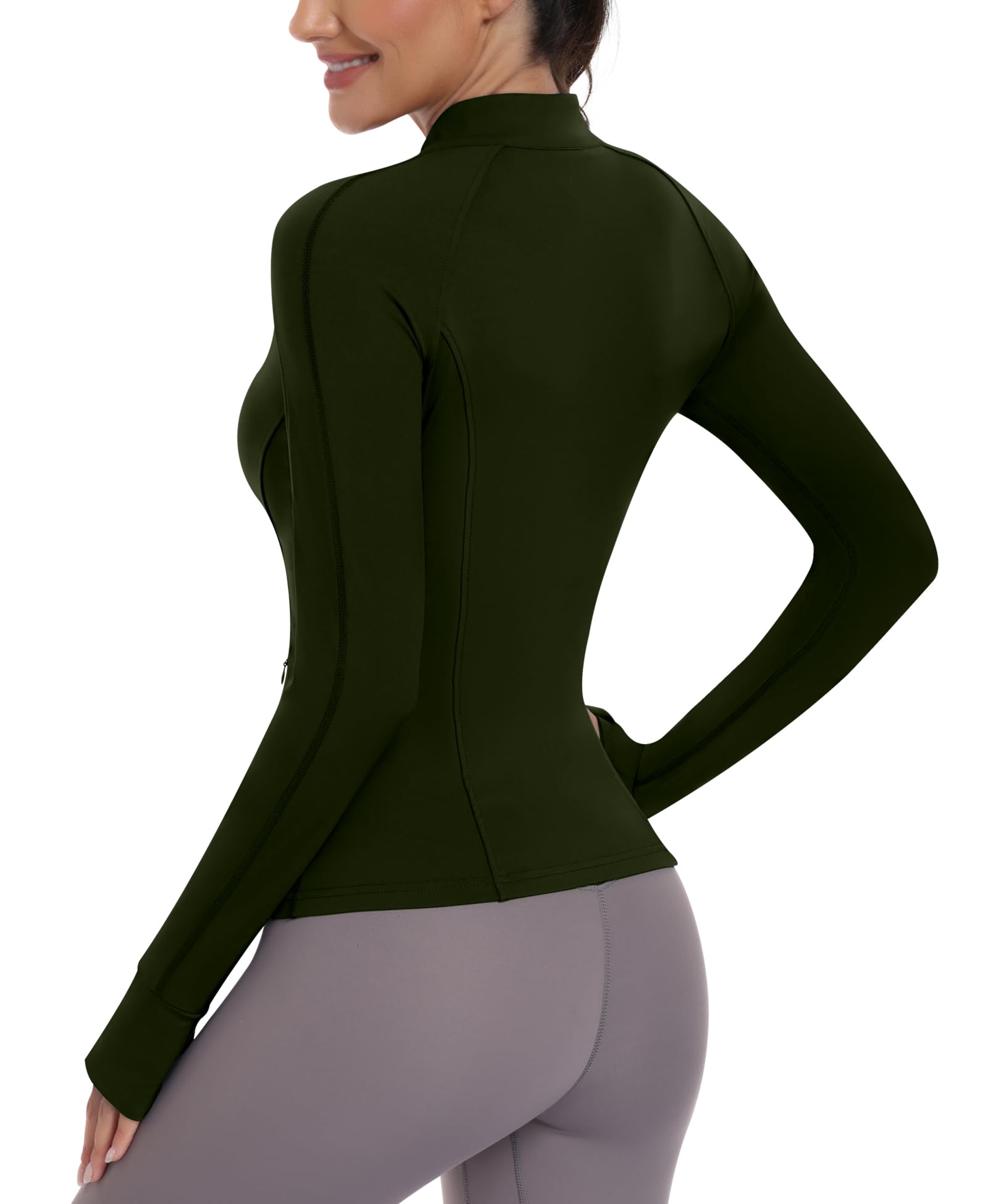 JoyGirl Chaqueta deportiva para mujer, con cremallera, bolsillos para el gimnasio, yoga, fitness, chaqueta ligera con agujero para el pulgar
