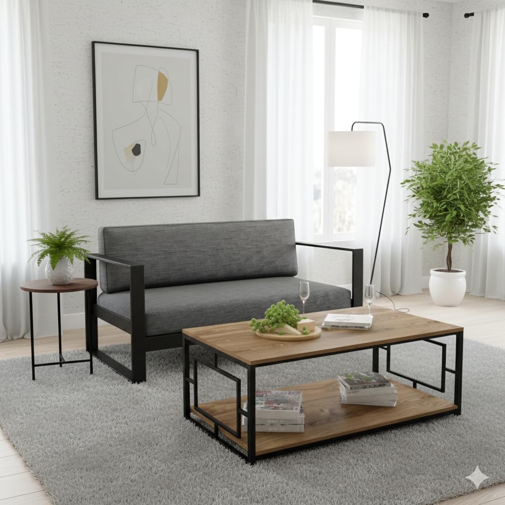 WORLDWOOD 2 Seater Sofa for Living Room | Metal Freame Sofa Two Seater for Home & Outdoor Furniture-image-2