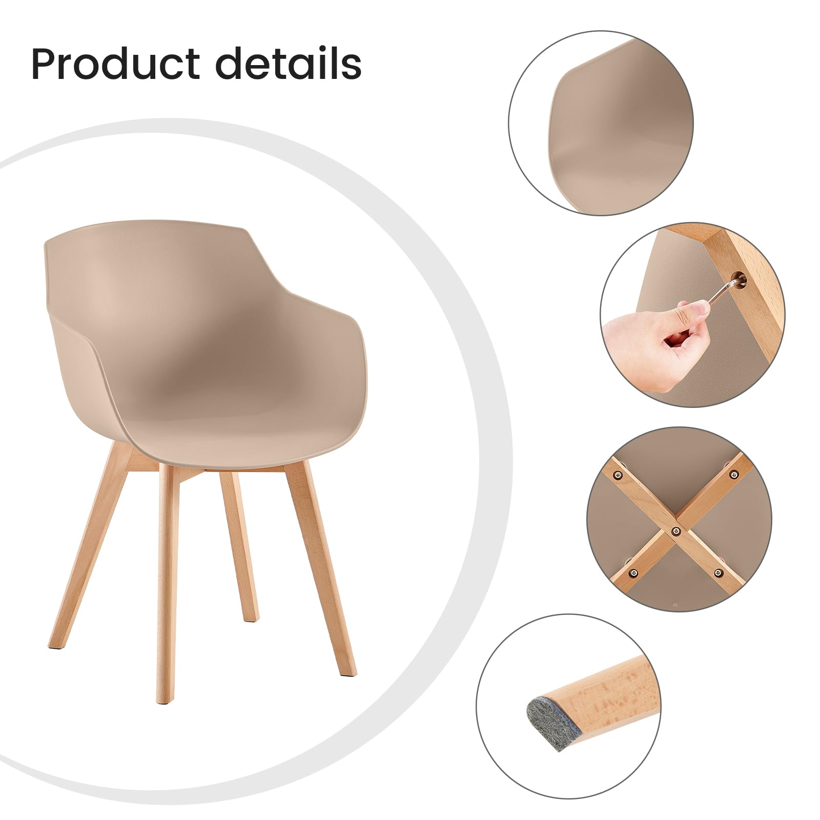EGGREE 4er-Set Esszimmerstühle, skandinavische Küchensessel mit Beinen aus massivem Buchenholz, Khaki