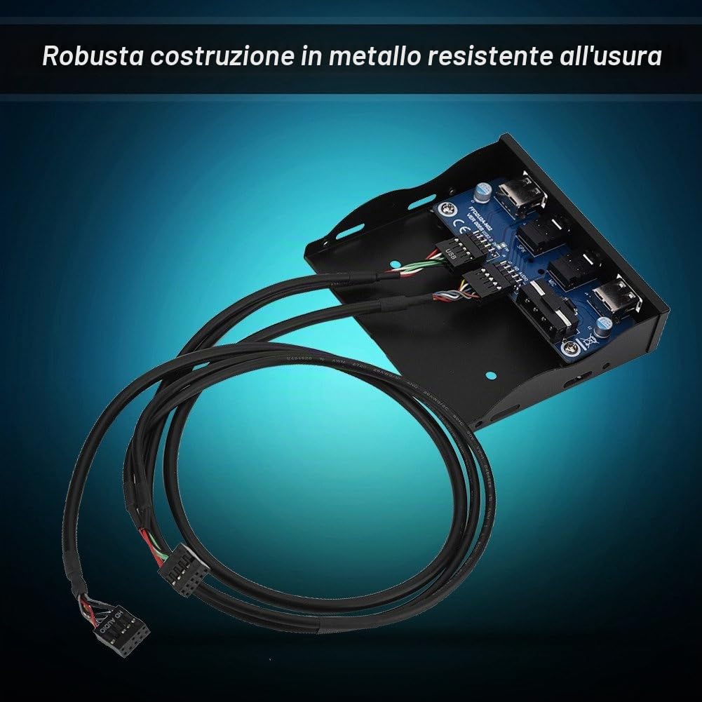 Bewinner Pannello Frontale Multifunzionale, Usb2.0 HD-Audio Pannello Frontale Floppy da 3,5" 9Pin a 2 Interfaccia Usb2.0 con Spina Audio Mic, Costruzione in Metallo Resistente, Resistente all'Usura