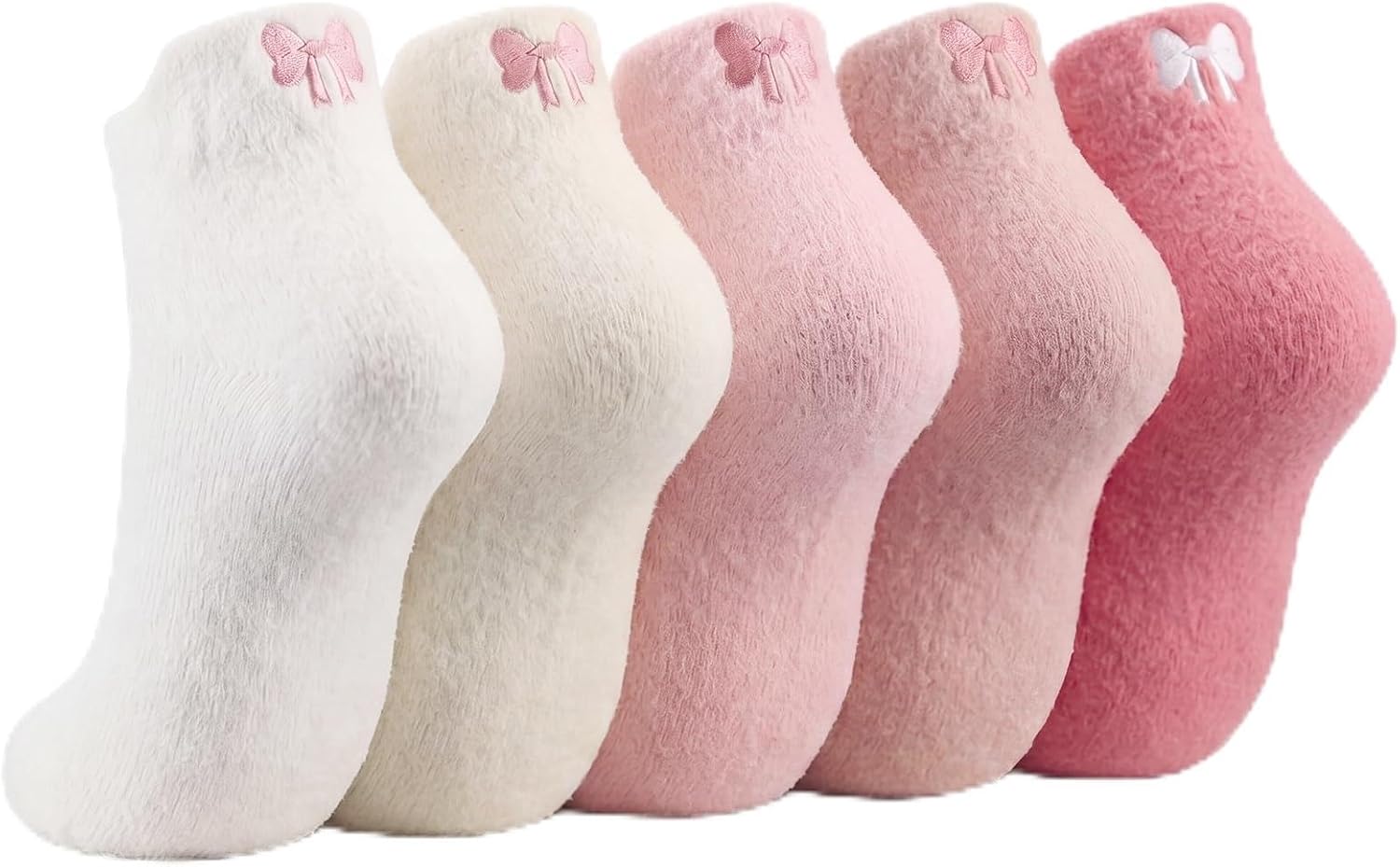 Skicuff 5 Pair Women Bow Fuzzy Socks Coquette Cozy Fluffy Ankle Slipper Socks for Women Girls Gifts