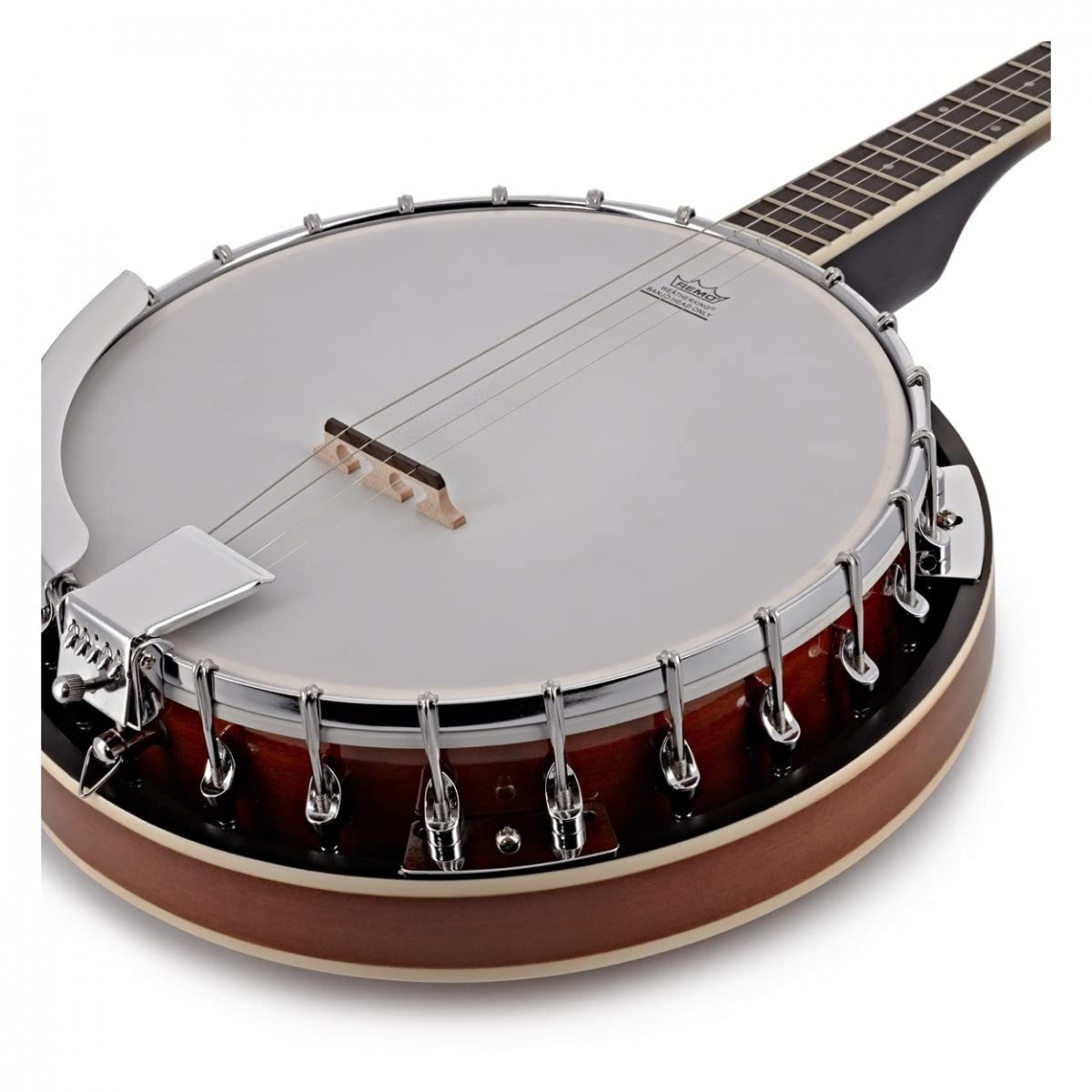 Banjo von Gear4music Tenor 4 String mit Finger Plektren und Stimmgerät