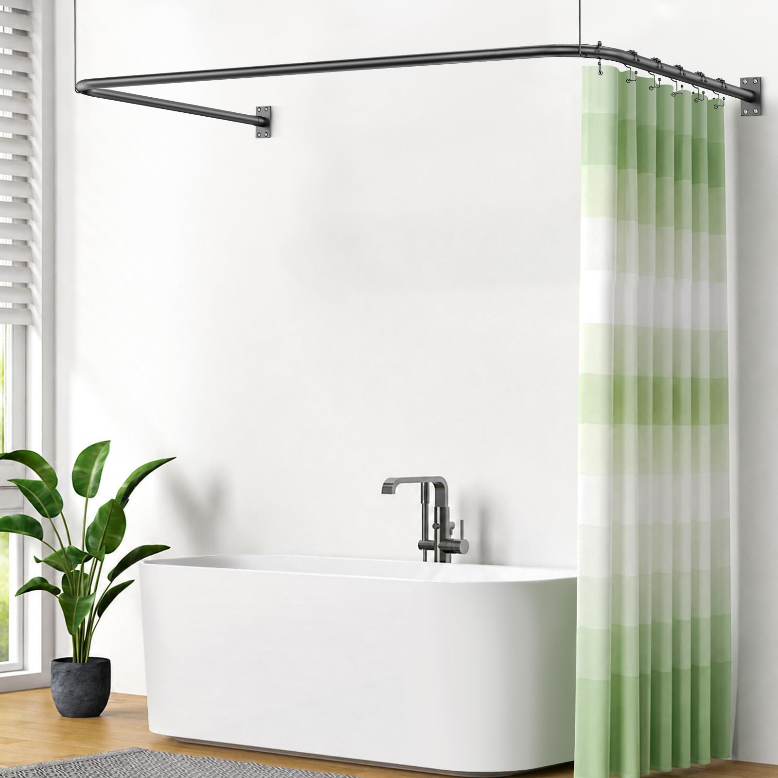 Barre de rideau de douche en forme de U/L [75-78x150-190x75-78] cm | barre de douche d'angle réglable incl. 20 anneaux de rideau, barre de douche d'angle pour baignoire noire
