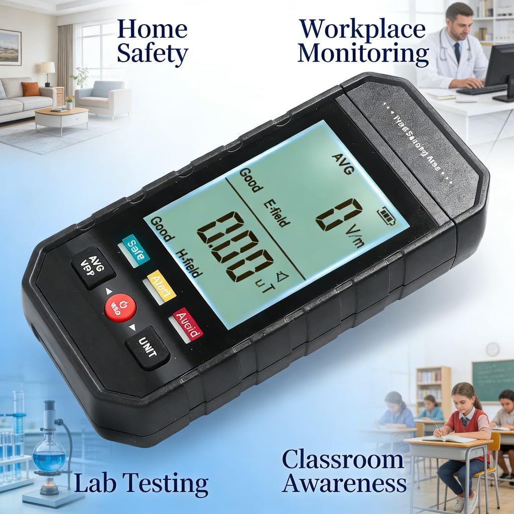 EMF Radiation Detector, Handheld Smart Meter, Large LCD Screen with Audible Alarm - Accurate Detection, 3 - Color Indicator, Portable for Home Safety