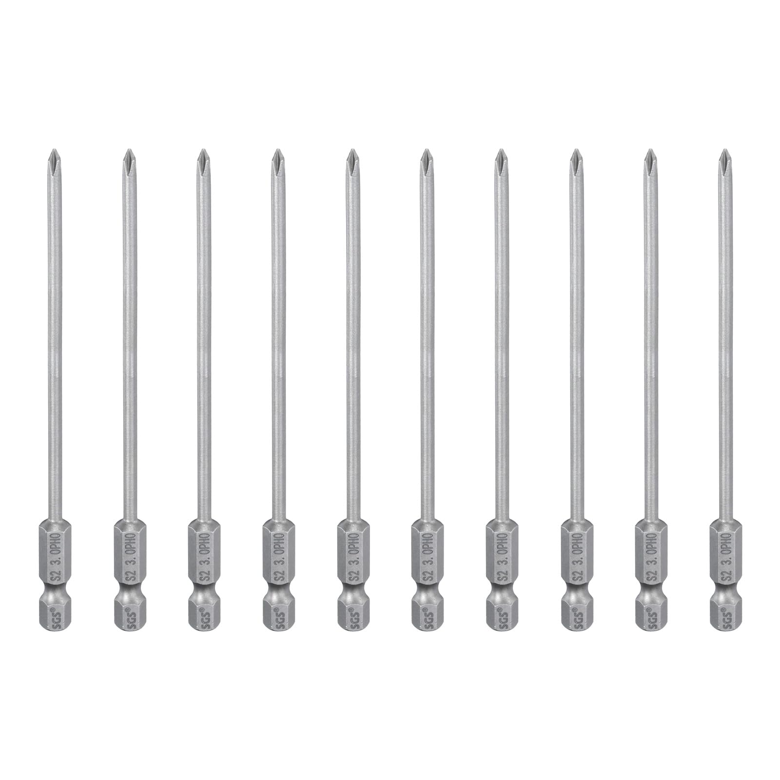 HARFINGTON 10 puntas de destornillador Phillips #0 PH0 de 1/4 pulgadas con vástago hexagonal de 4.33 pulgadas de largo magnético S2 de acero de grado industrial, brocas eléctricas de cabeza cruzada de
