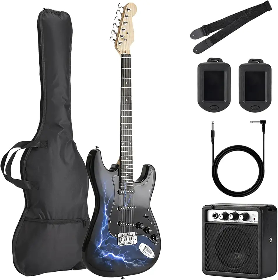 Guitarra Eletrica, BateiaPro Guitarras Adequadas para Adolescentes e Iniciantes, Violao Eletrico com Capa de Armazenamento, Conforto ao Tocar e Som Equilibrado