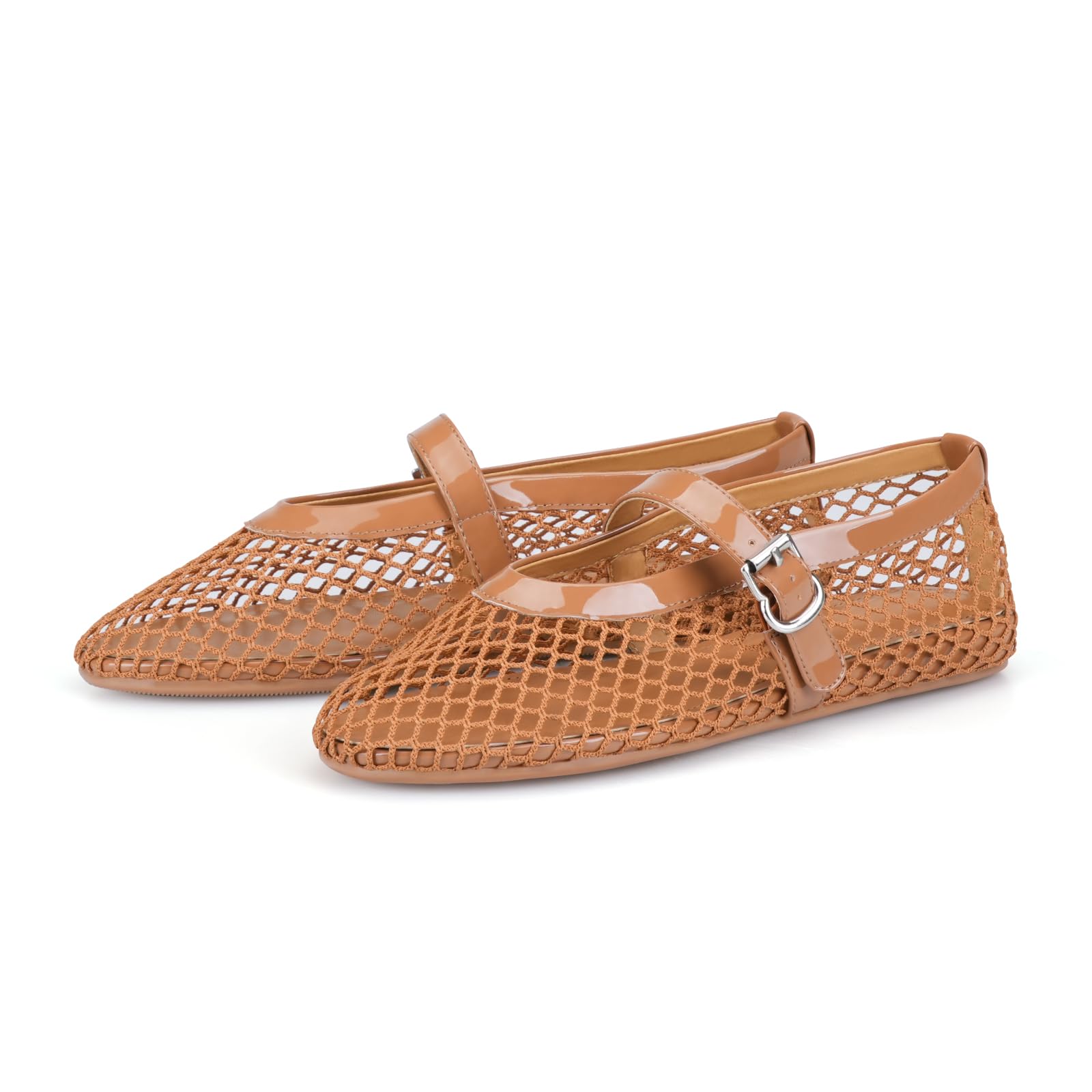 Adrizzlein Ballerines plates en maille pour femme avec sangle à boucle - Large largeur - Style décontracté - Pour l'été