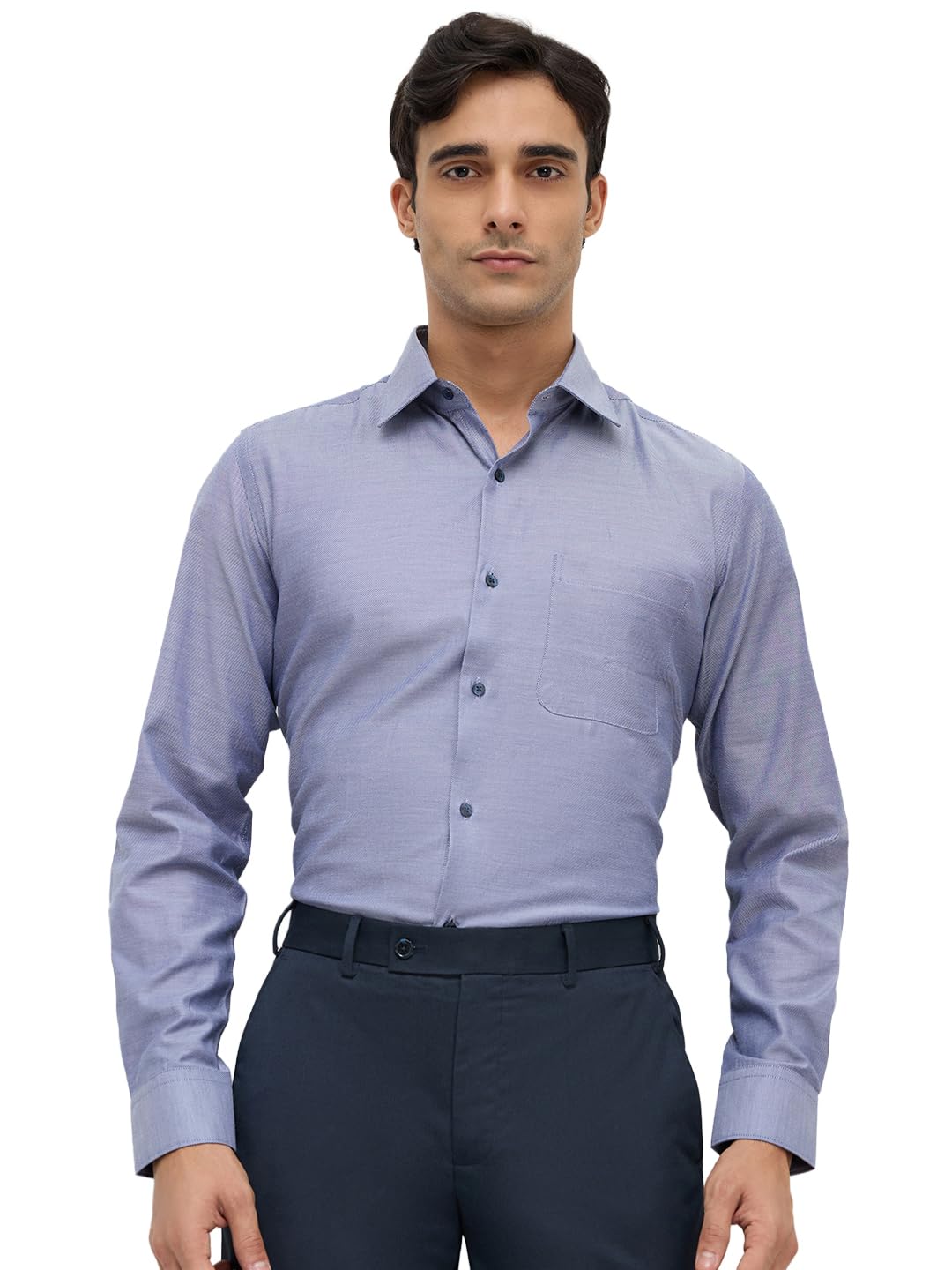 park avenue Men Modern Slim Fit Structure Pattern Cotton Polyester Blend Semi Cutaway Collar Full Sleeve Formal Shirt-picture-35