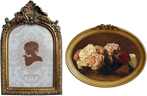 CISOO Marco de fotos vintage arqueado de 5 x 7 pulgadas y marco de fotos ovalado antiguo de 5 x 7, exhibición de mesa y colgar en la pared, arte de