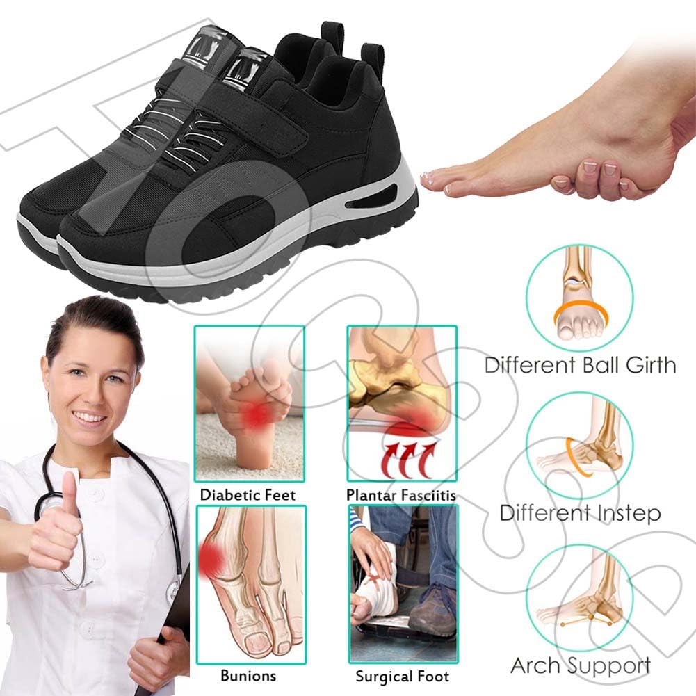 Zapatillas Fascitis Plantar Ortopédicos para Hombre, Pie Diabético, Caminar, Juanetes - Negro, 40/250mm