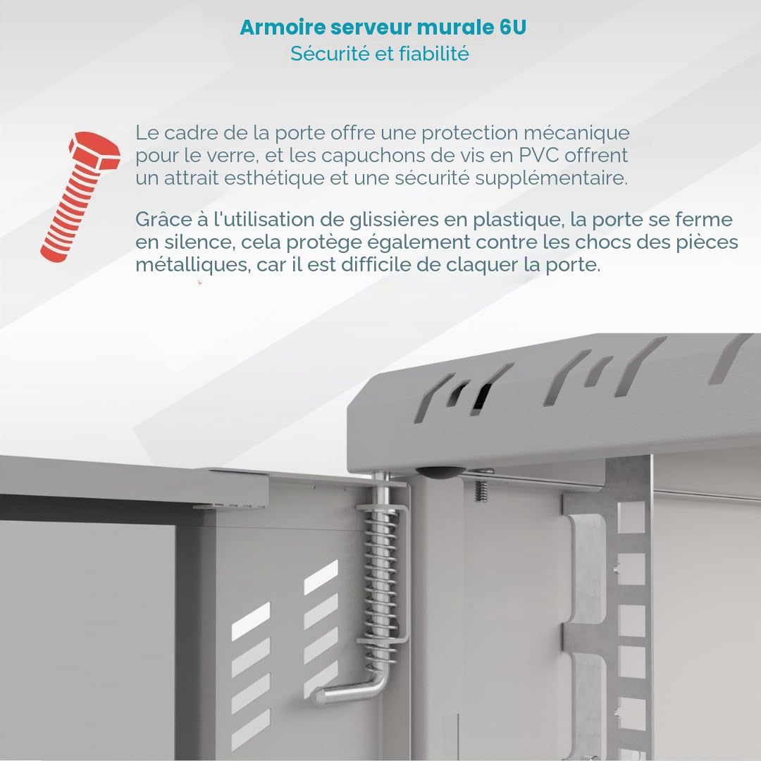 Armoire Réseau 19 Pouces - Baie Informatique 6U - Baie de Brassage pour Montage Mural - Capacité de Charge 40 kg - Profondeur 350 mm - Armoire Informatique - Gris
