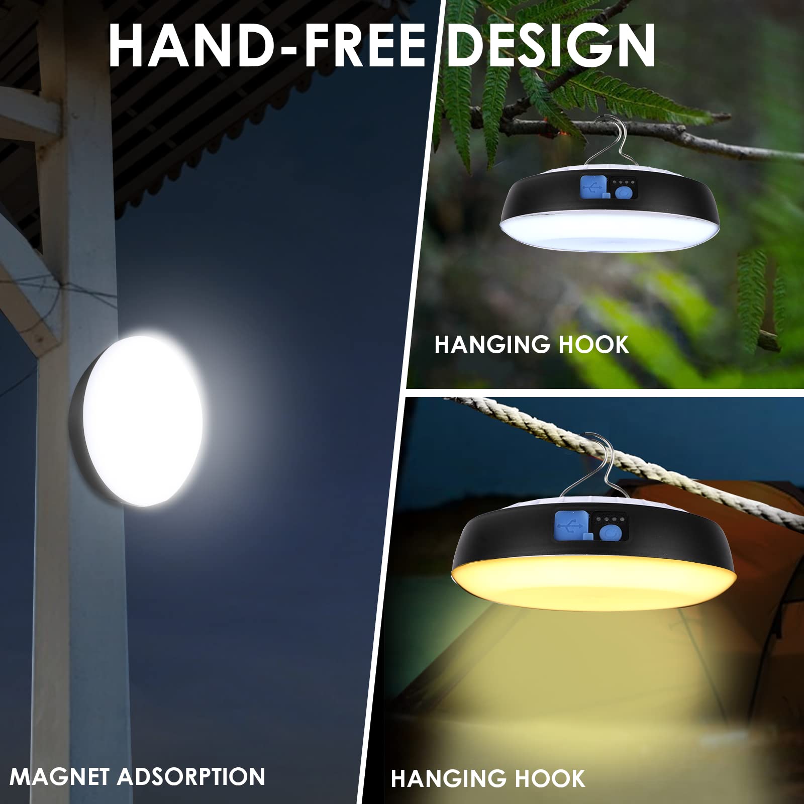 Lampada da campeggio a LED solare, Luce per Tende Ricaricabili USB con gancio, Lanterna da Campeggio Luce Esterna Magnetico Tenda luminosa con telecomando 6 modalità per Campeggio Escursionismo