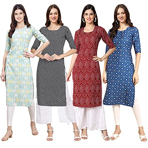 Image of Pinkmint Women's Crepe Digital Print Straight Kurta [Pack of 4] (CCV-334-338-339-335)
