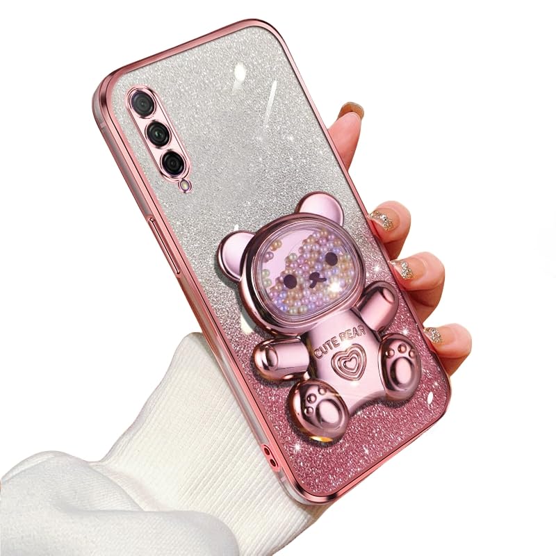 Cases Compatible with Huawei Honor 9X Pro/Y9S Cover,Soft Silicone Electroplated Case,Designed Cute Bear Folding Stand Holder for Women,Camera Lens