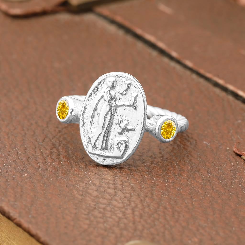 Venus Aphrodite Signet Ring 925 Sterling Silver Rope Twist Ring Anti-Tarnish Ancient Coin Silver Ring Handmade Women Pinky Ring Gift Diamond Cut Cubic 3mm Zirconia Ring
