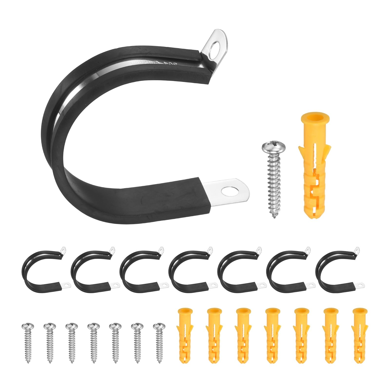 sourcing map 15Pcs 42mm(1.65 Inch) Cable Clamps, 304 Stainless Steel R Type Rubber Cushioned Insulated Hose Clamp, Pipe Conduit Strap Holder Clips for Tube, Lines, Wire Cord Installation