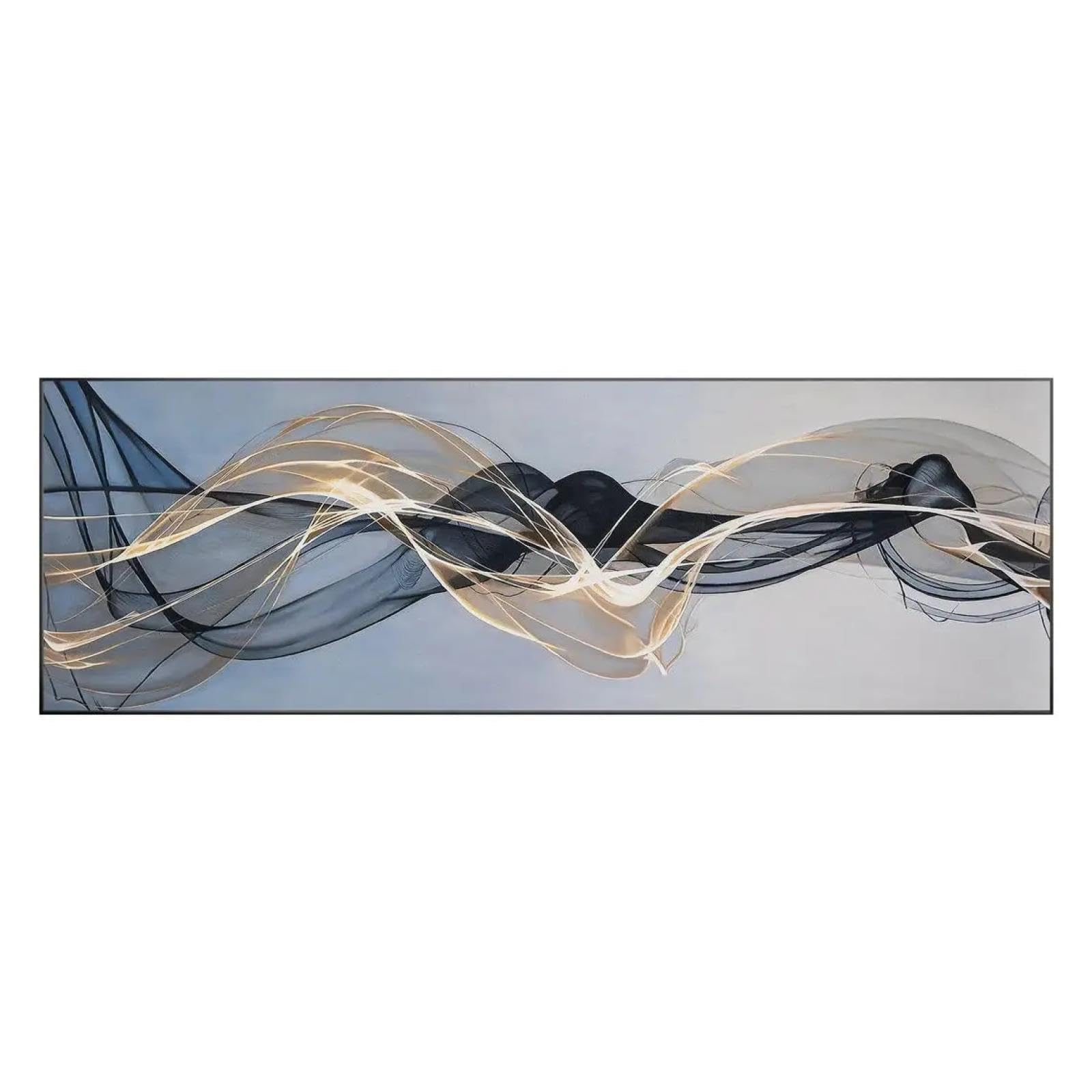 BHTMOI Quadro su tela astratto grigio oro nastro nero dipinto su tela lungo poster di grandi dimensioni per soggiorno moderno arredamento camera da letto 60x180 cm (23,6x70,8 pollici) senza cornice